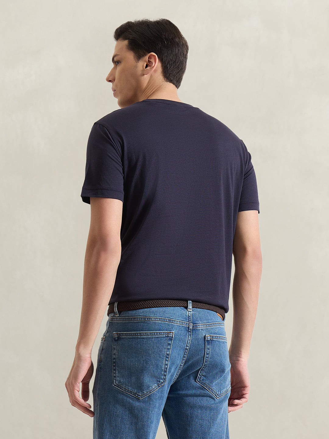 GANT Men Navy Blue Solid T-Shirt