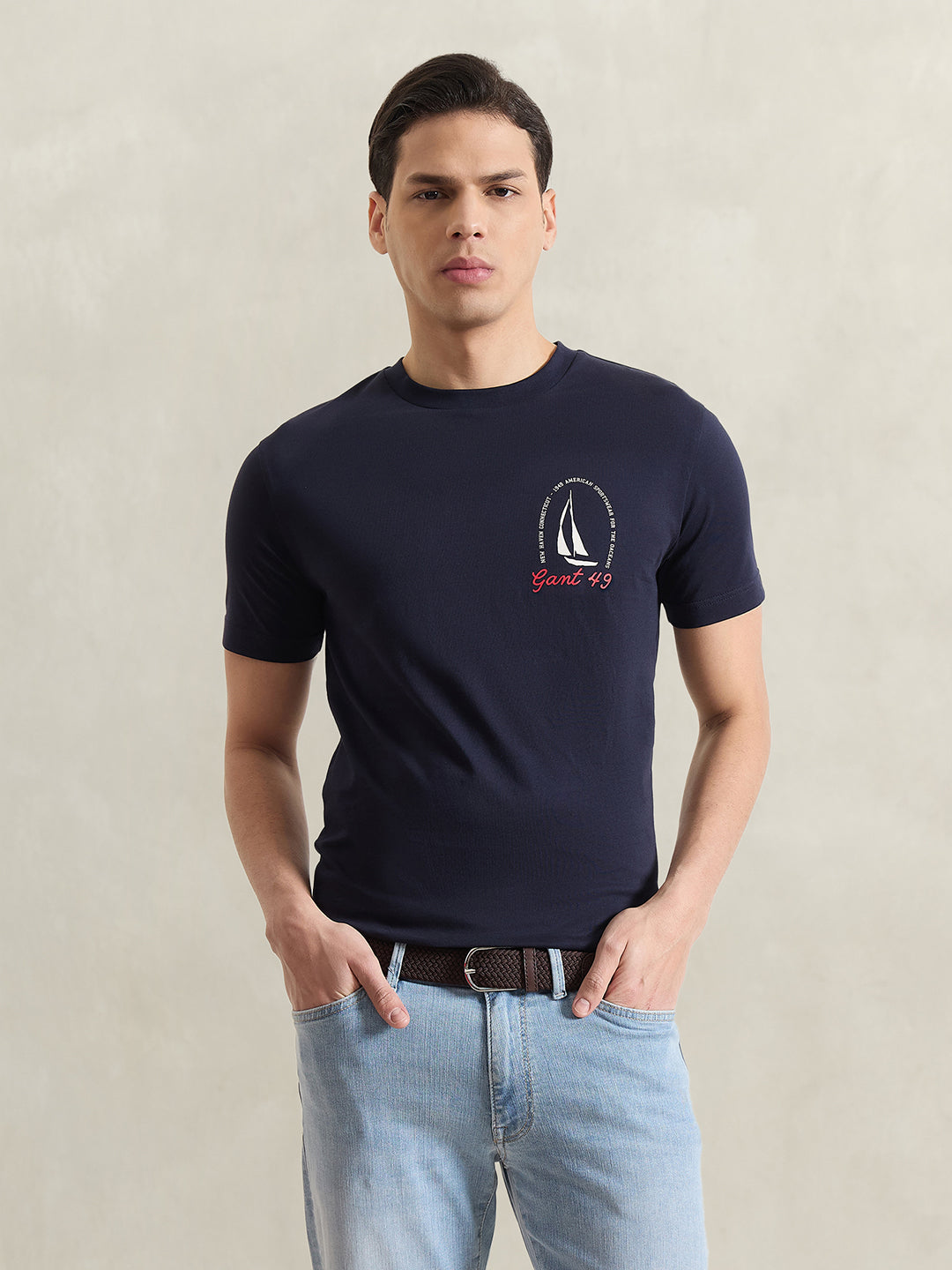 GANT Men Navy Blue Printed T-Shirt