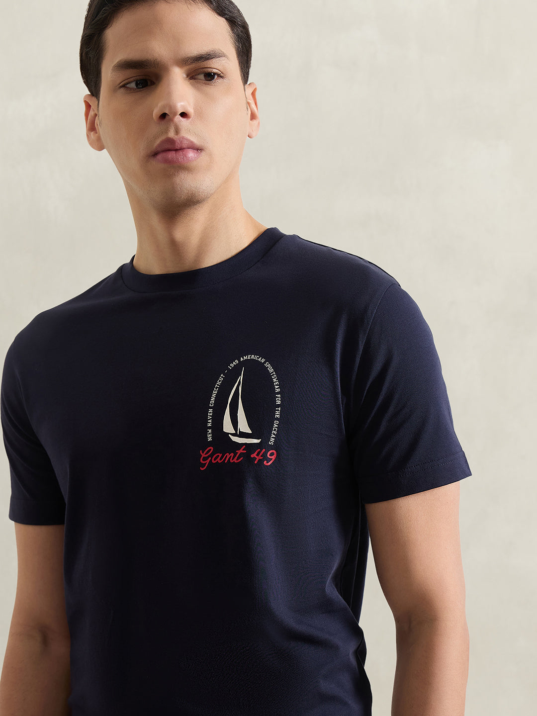 GANT Men Navy Blue Printed T-Shirt