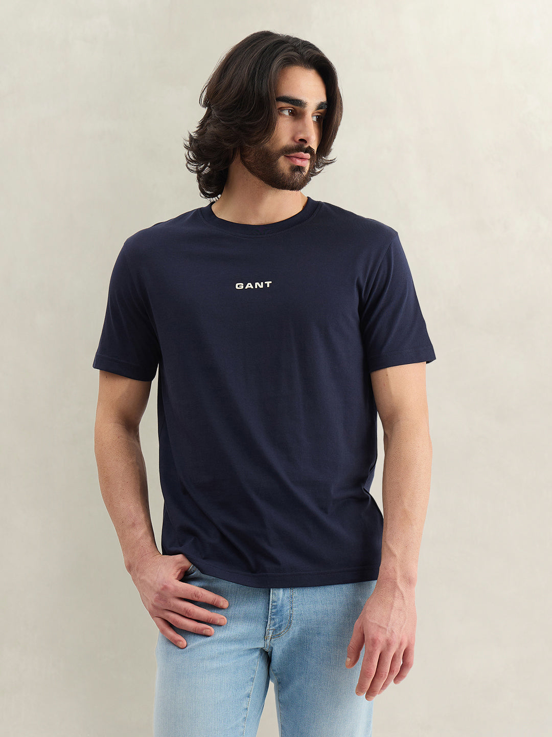 Gant Men Solid Navy Blue T-Shirt