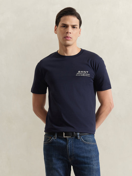 GANT Men Navy Blue Solid T-Shirt
