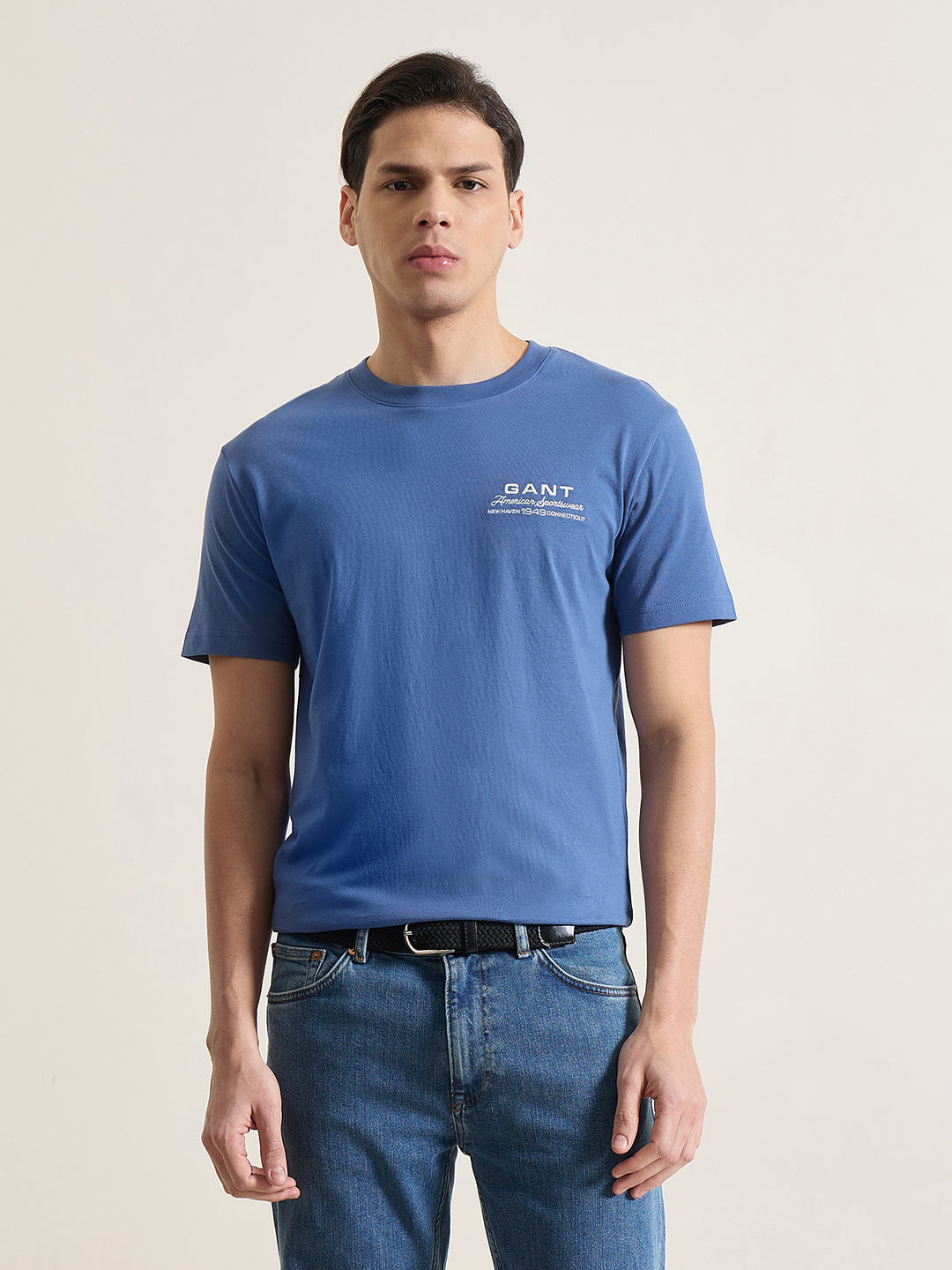 GANT Men Blue Solid T-Shirt