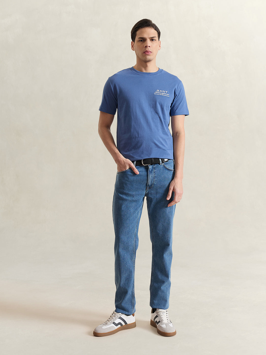GANT Men Blue Solid T-Shirt