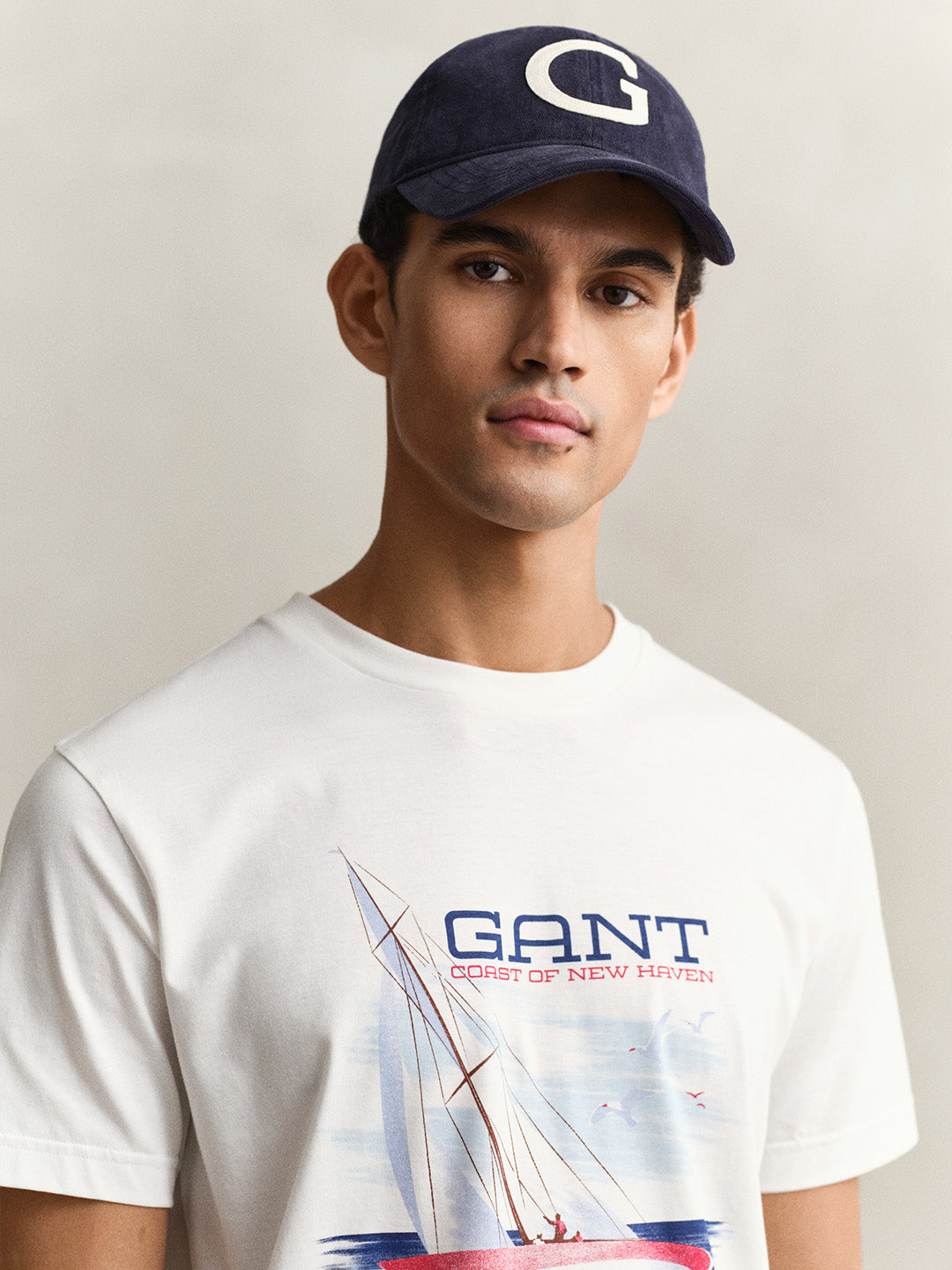 GANT Men Off White Graphic Print Pure Cotton T-Shirt