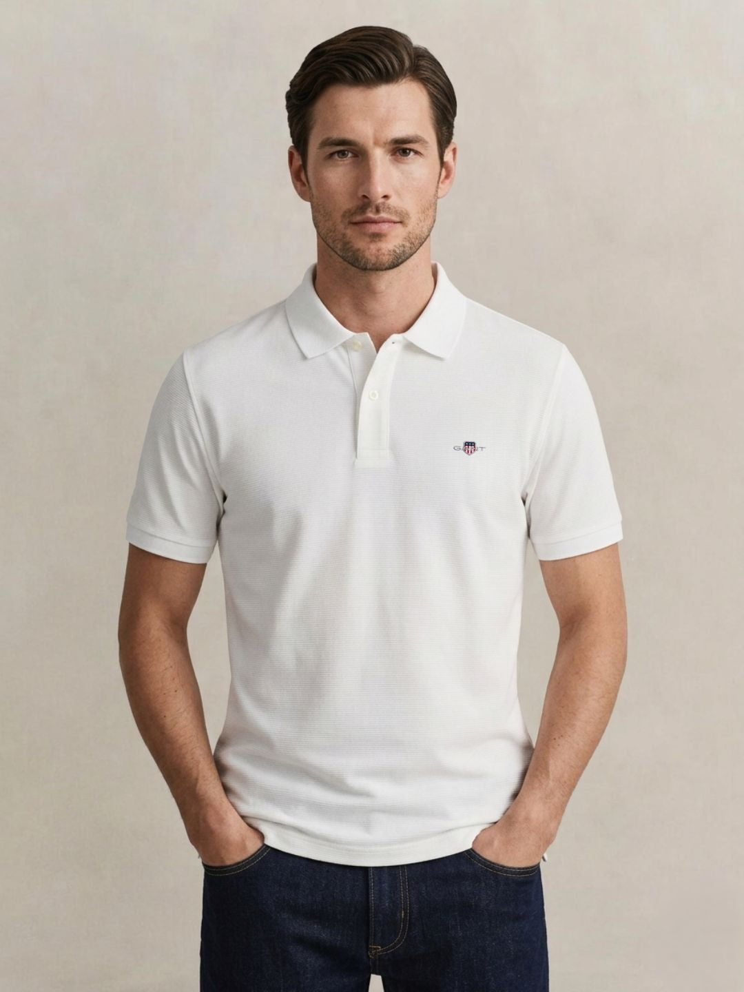 Gant Men White Solid Regular Fit Pure Cotton Polo T-Shirt
