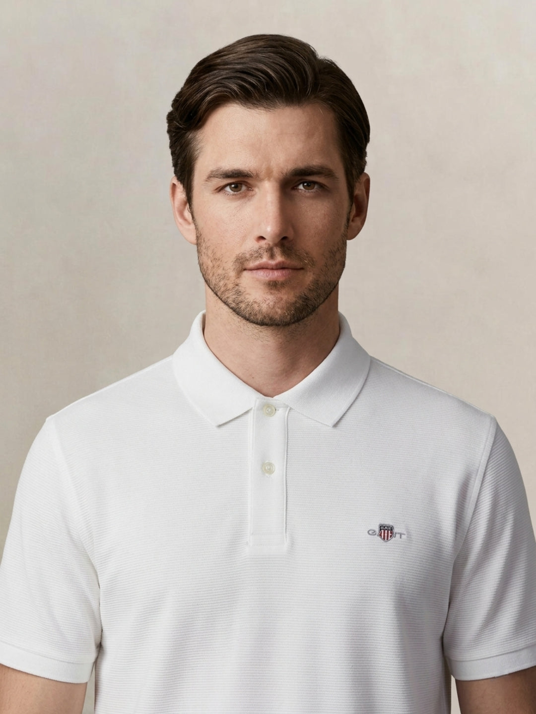 Gant Men Cotton White Solid Polo T-Shirt