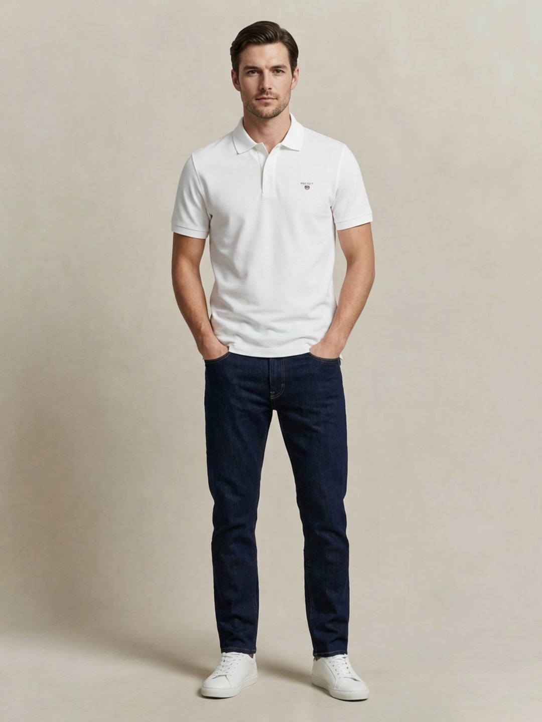 Gant Men Cotton White Solid Polo T-Shirt