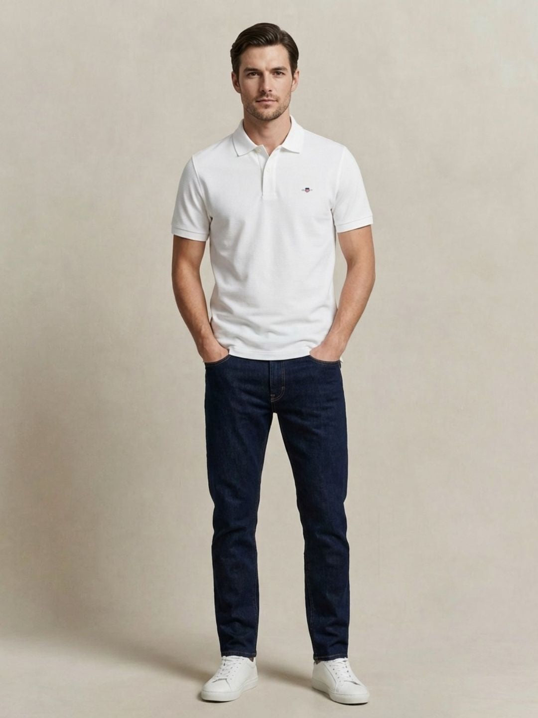 Gant Men White Solid Regular Fit Pure Cotton Polo T-Shirt