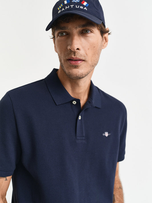 Gant Men Navy Blue Ottoman Cotton Polo T-Shirt