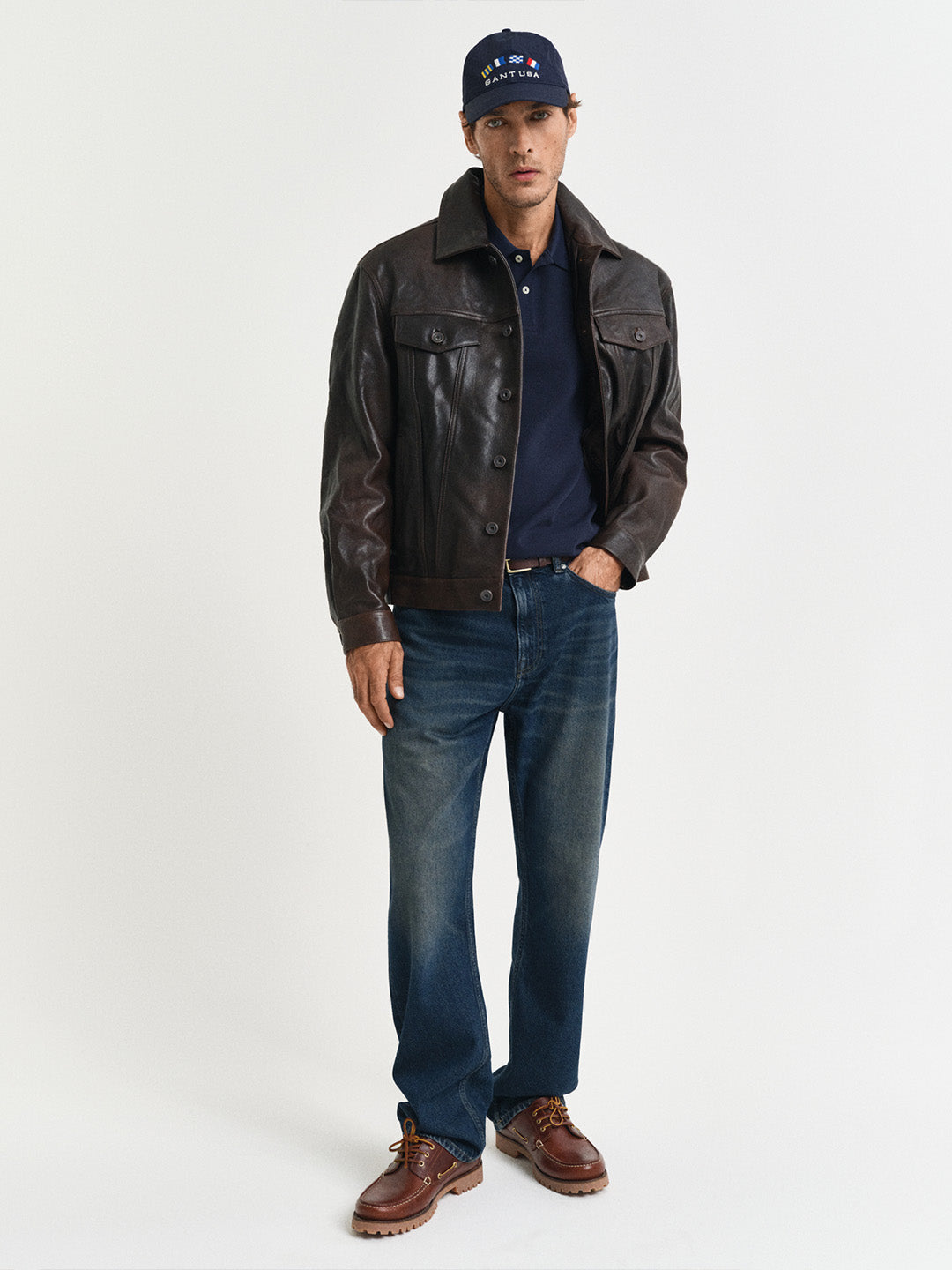 Gant Men Navy Blue Ottoman Cotton Polo T-Shirt