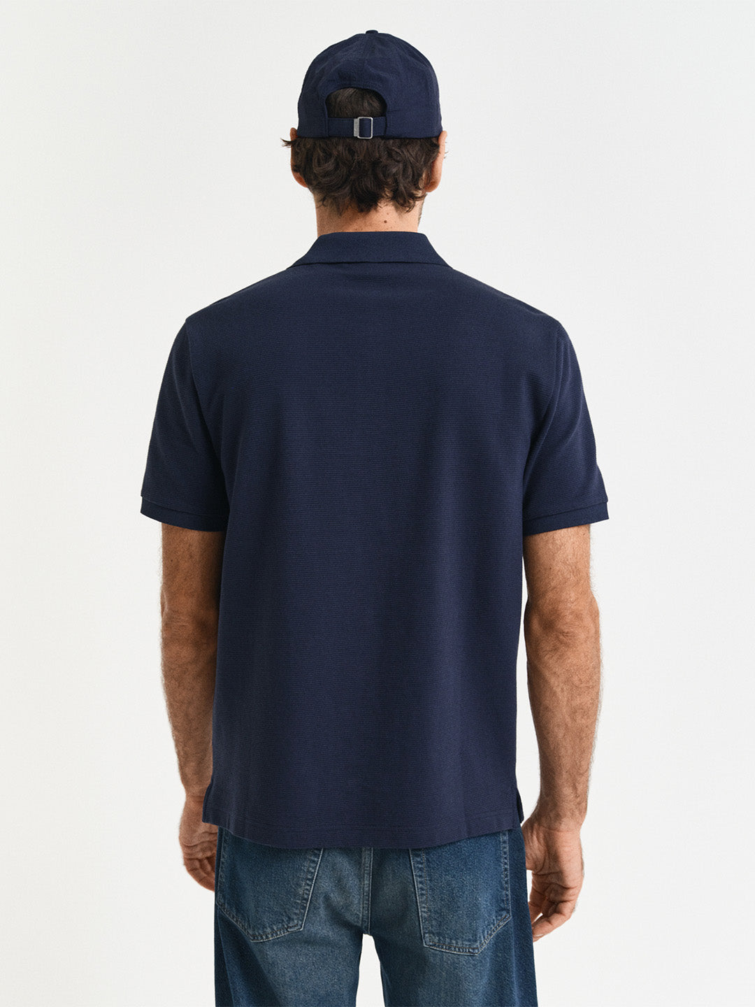 Gant Men Navy Blue Ottoman Cotton Polo T-Shirt
