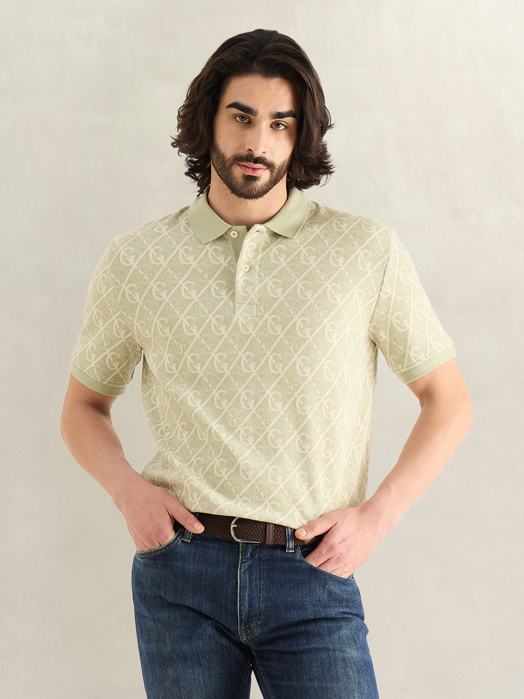 Gant Men Green Monogram Regular Fit Polo T-Shirt