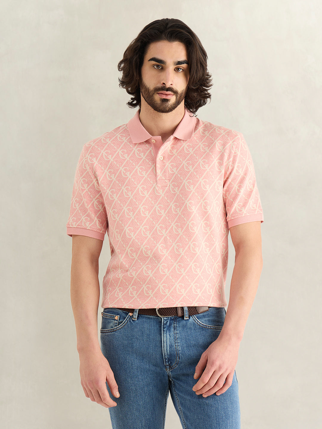 Gant Men Pink Monogram Regular Fit Polo T-Shirt