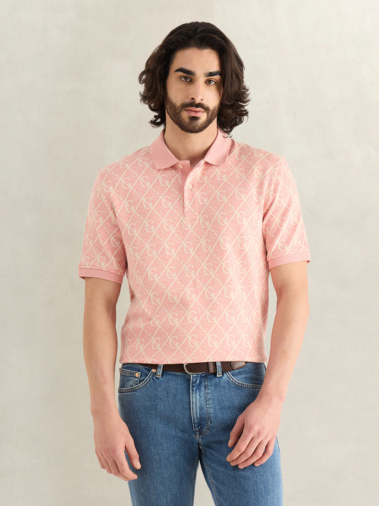 Gant Men Pink Monogram Regular Fit Polo T-Shirt