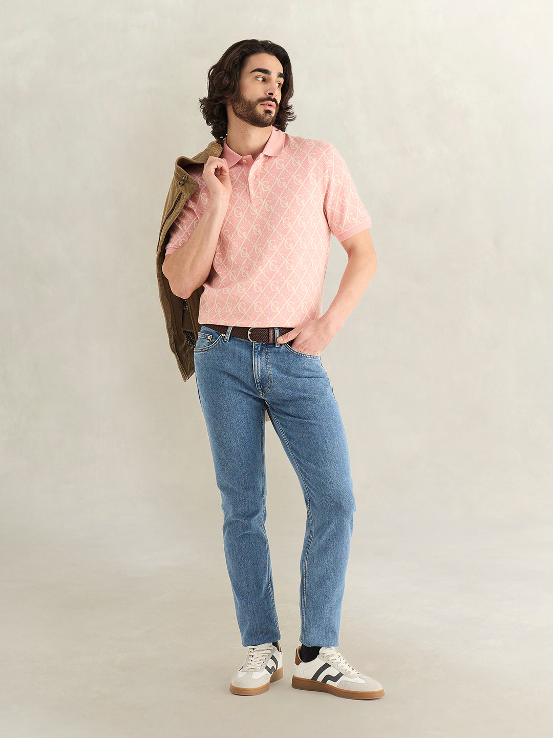 Gant Men Pink Monogram Regular Fit Polo T-Shirt