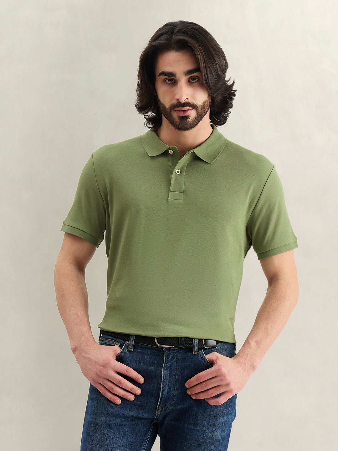 Gant Men Solid Green Polo T-Shirt