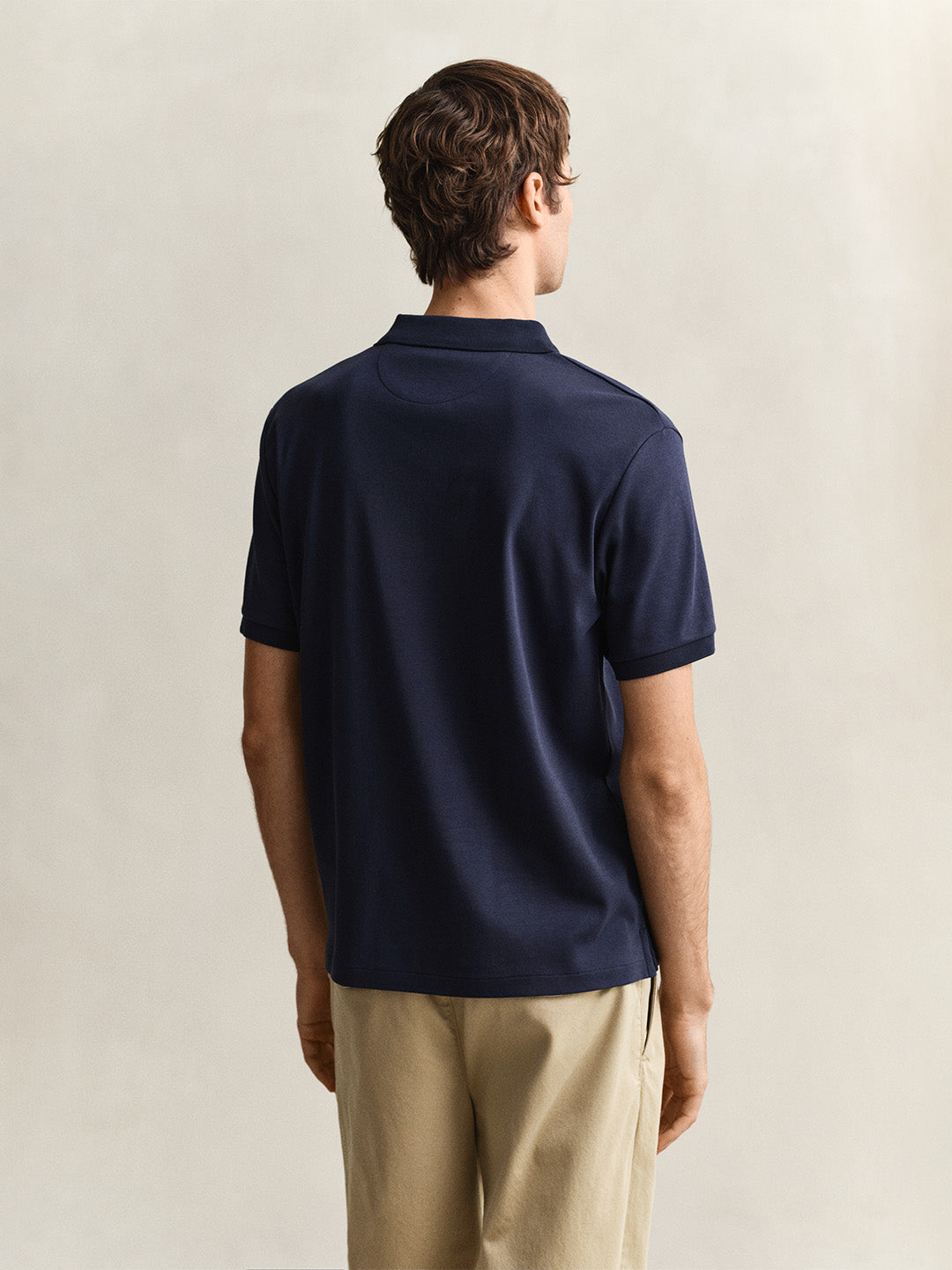 Gant Men Navy Blue Solid Regular Fit Pure Cotton Polo T-Shirt