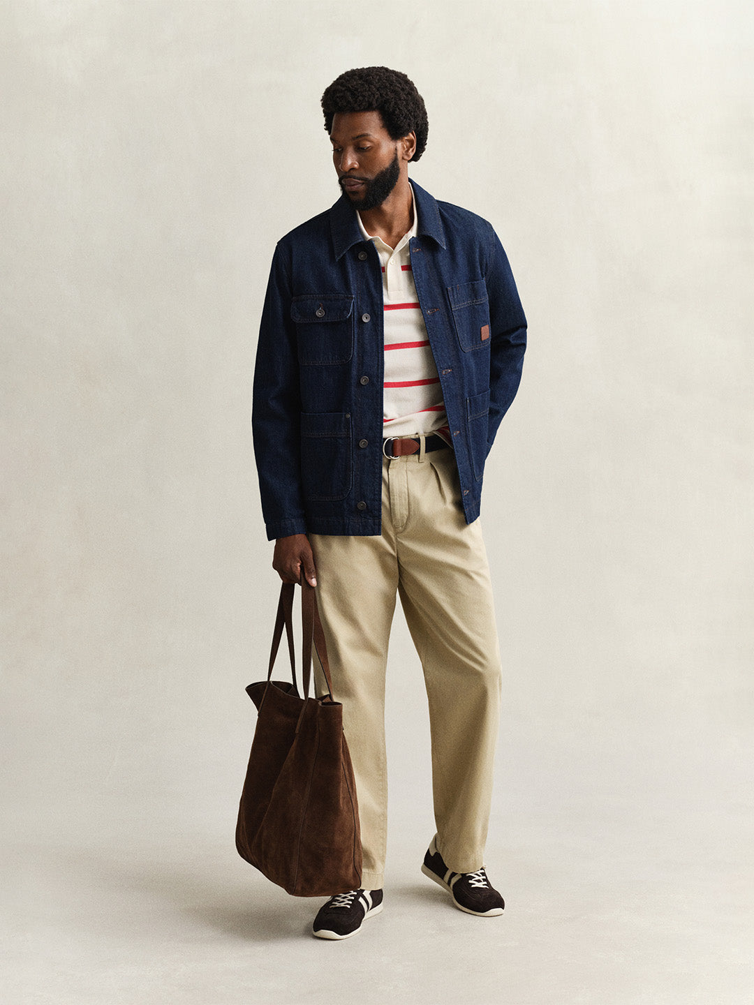 GANT Men Cream Striped Cotton Polo T-Shirt