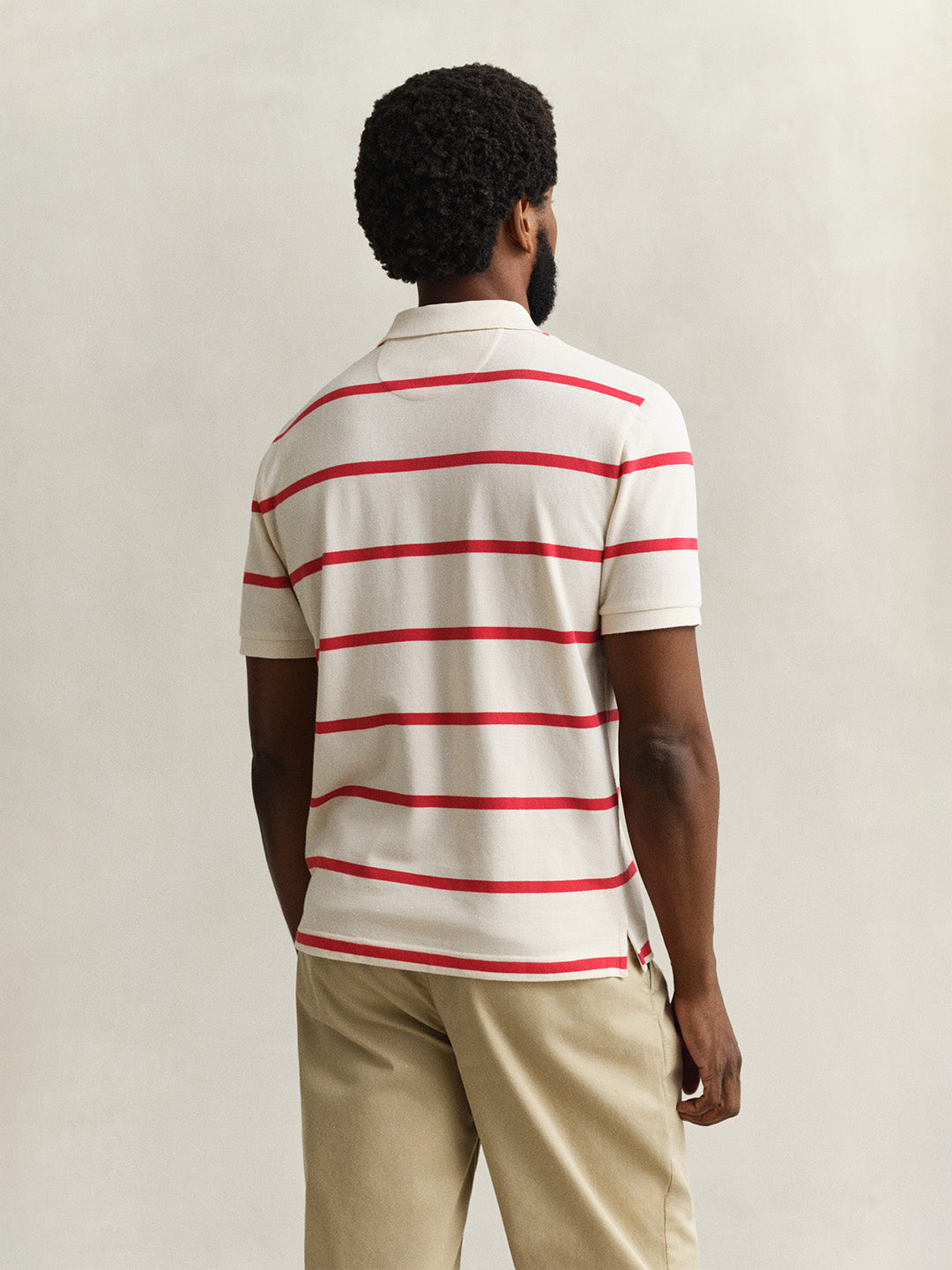 GANT Men Cream Striped Cotton Polo T-Shirt