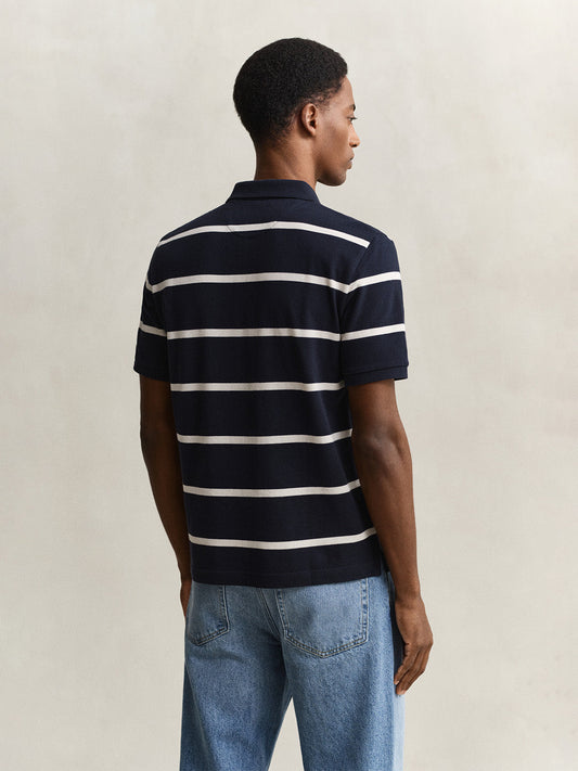 Gant Men Navy Blue Striped Regular Fit Polo T-Shirt