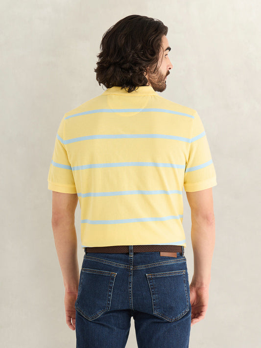 Gant Men Yellow Striped Regular Fit Polo T-Shirt