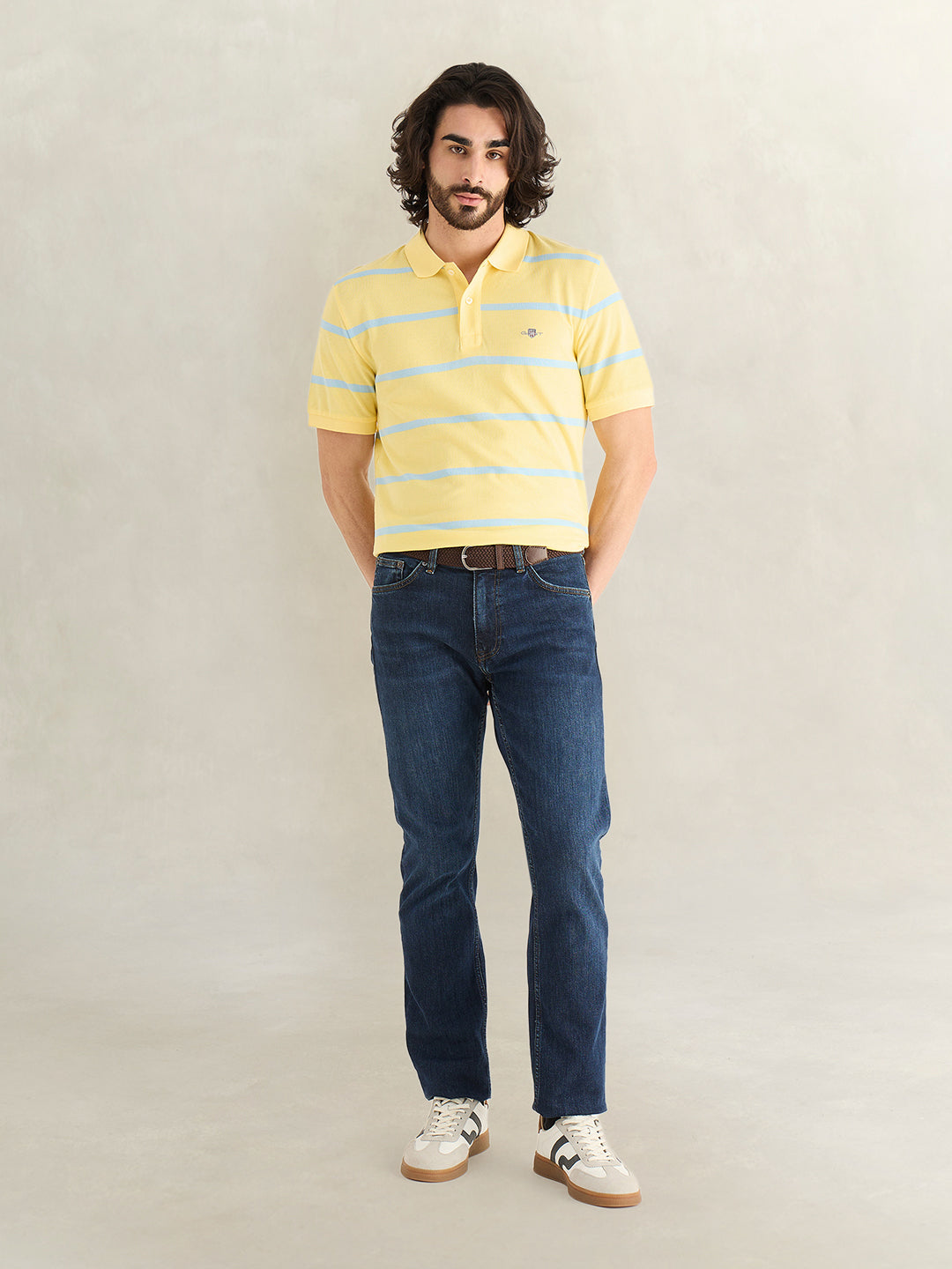 Gant Men Yellow Striped Regular Fit Polo T-Shirt
