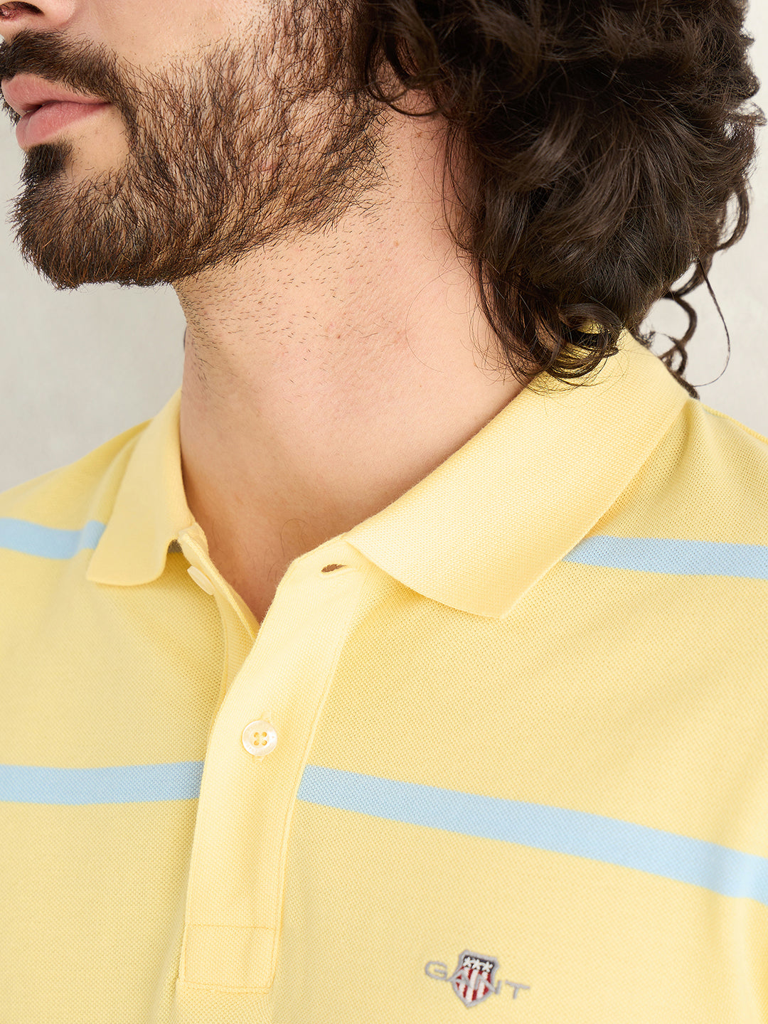 Gant Men Yellow Striped Regular Fit Polo T-Shirt