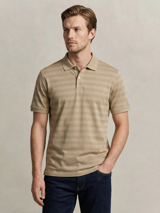 Gant Men Beige Cotton Striped Polo T-Shirt