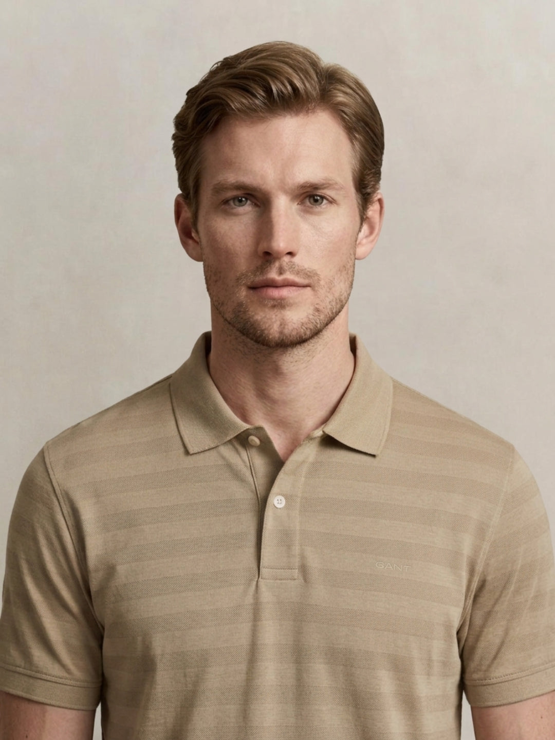 Gant Men Beige Cotton Striped Polo T-Shirt