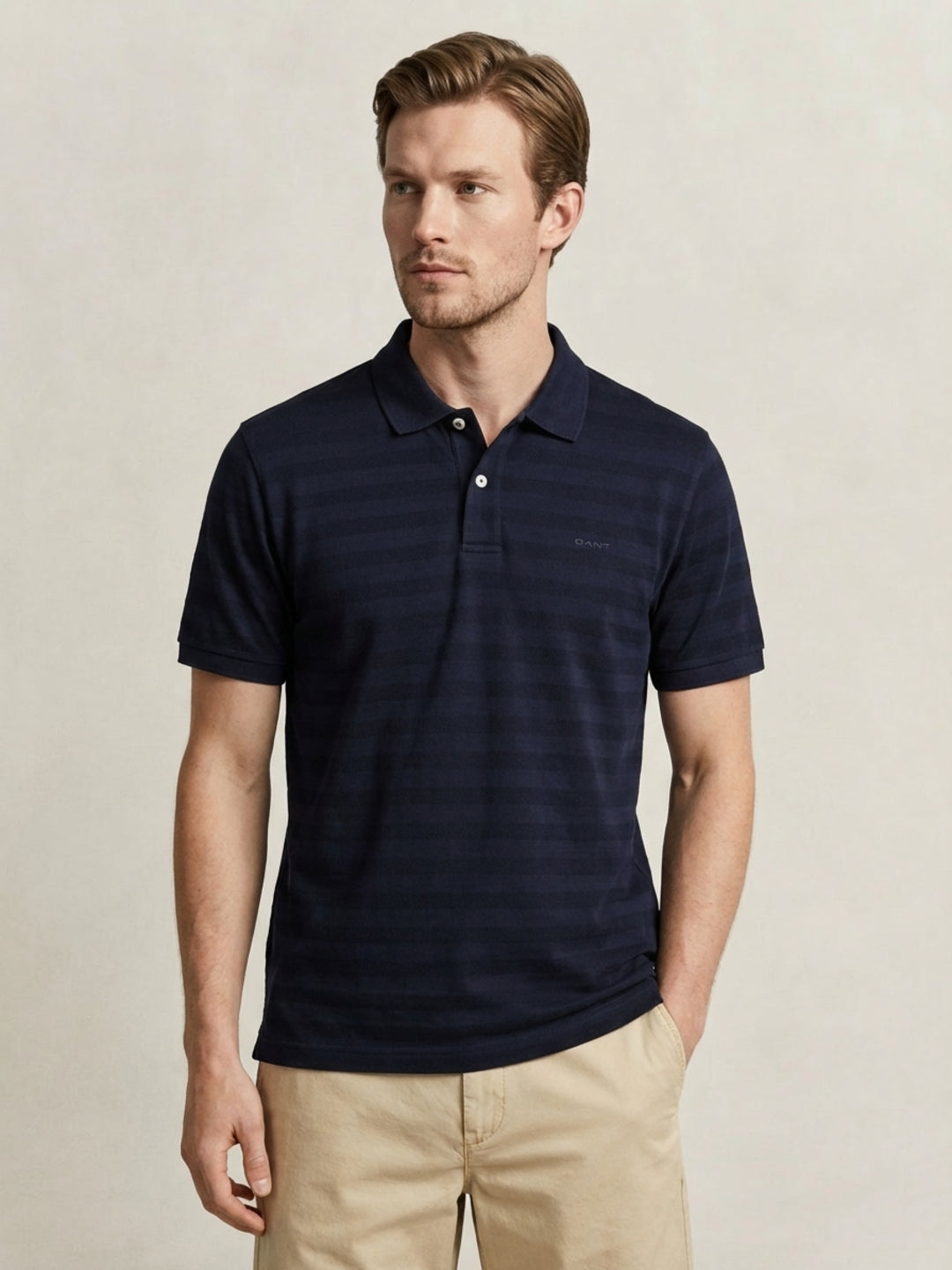 Gant Men Navy Blue Cotton Striped Polo T-Shirt