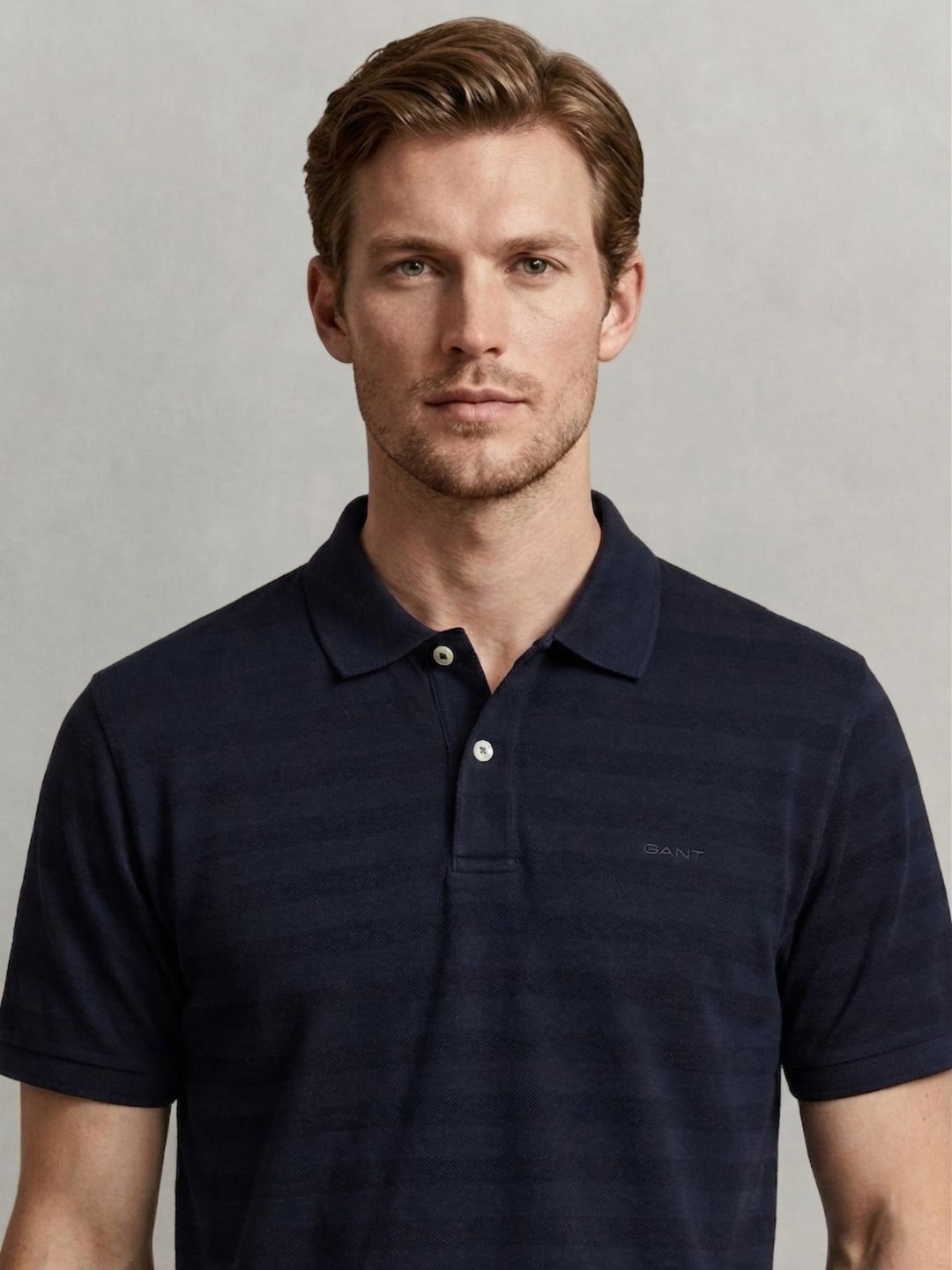 Gant Men Navy Blue Striped Regular Fit Pure Cotton Polo T-Shirt