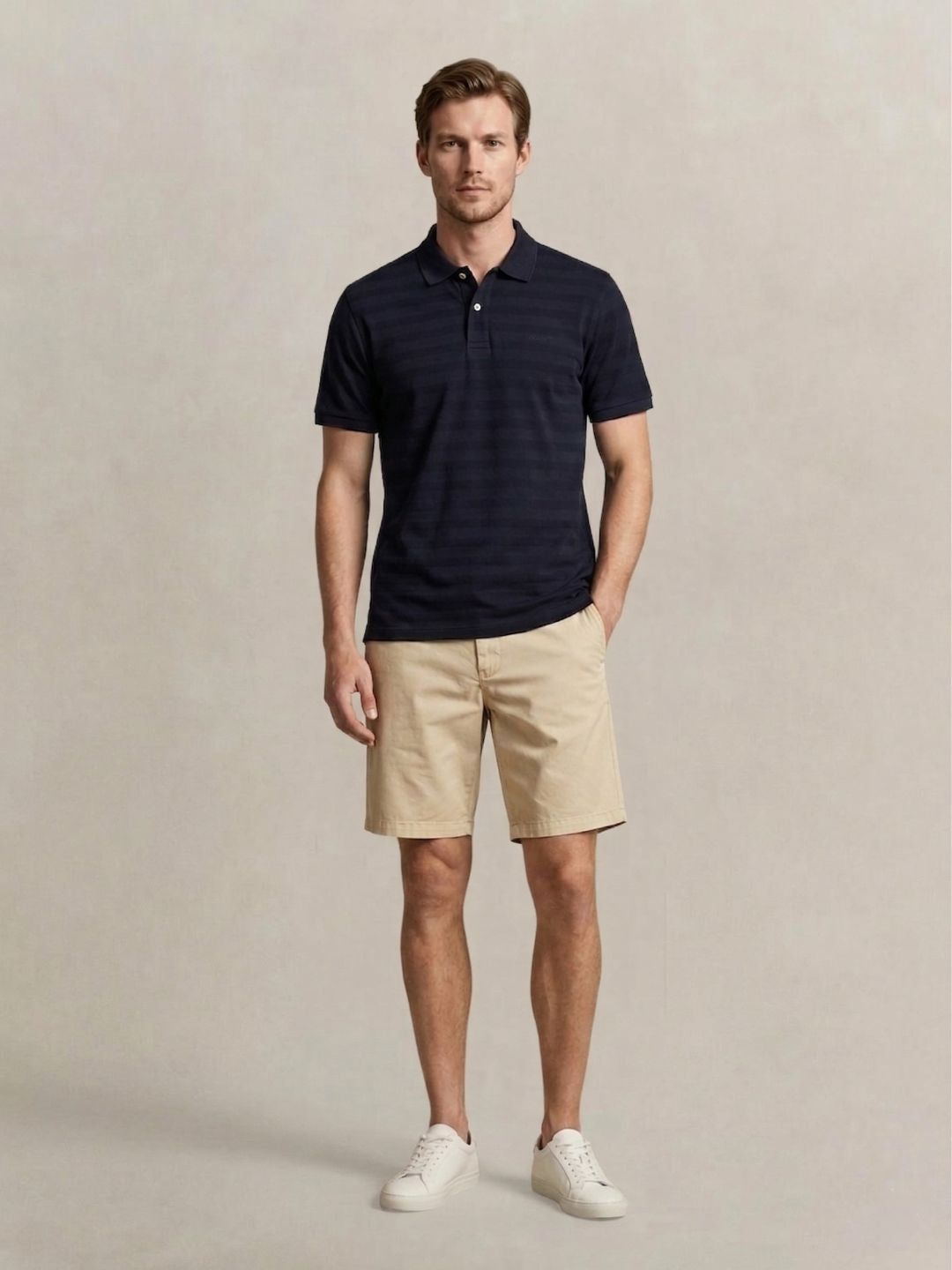 Gant Men Navy Blue Striped Regular Fit Pure Cotton Polo T-Shirt