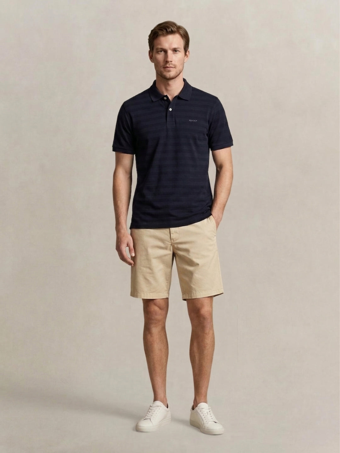 Gant Men Navy Blue Cotton Striped Polo T-Shirt