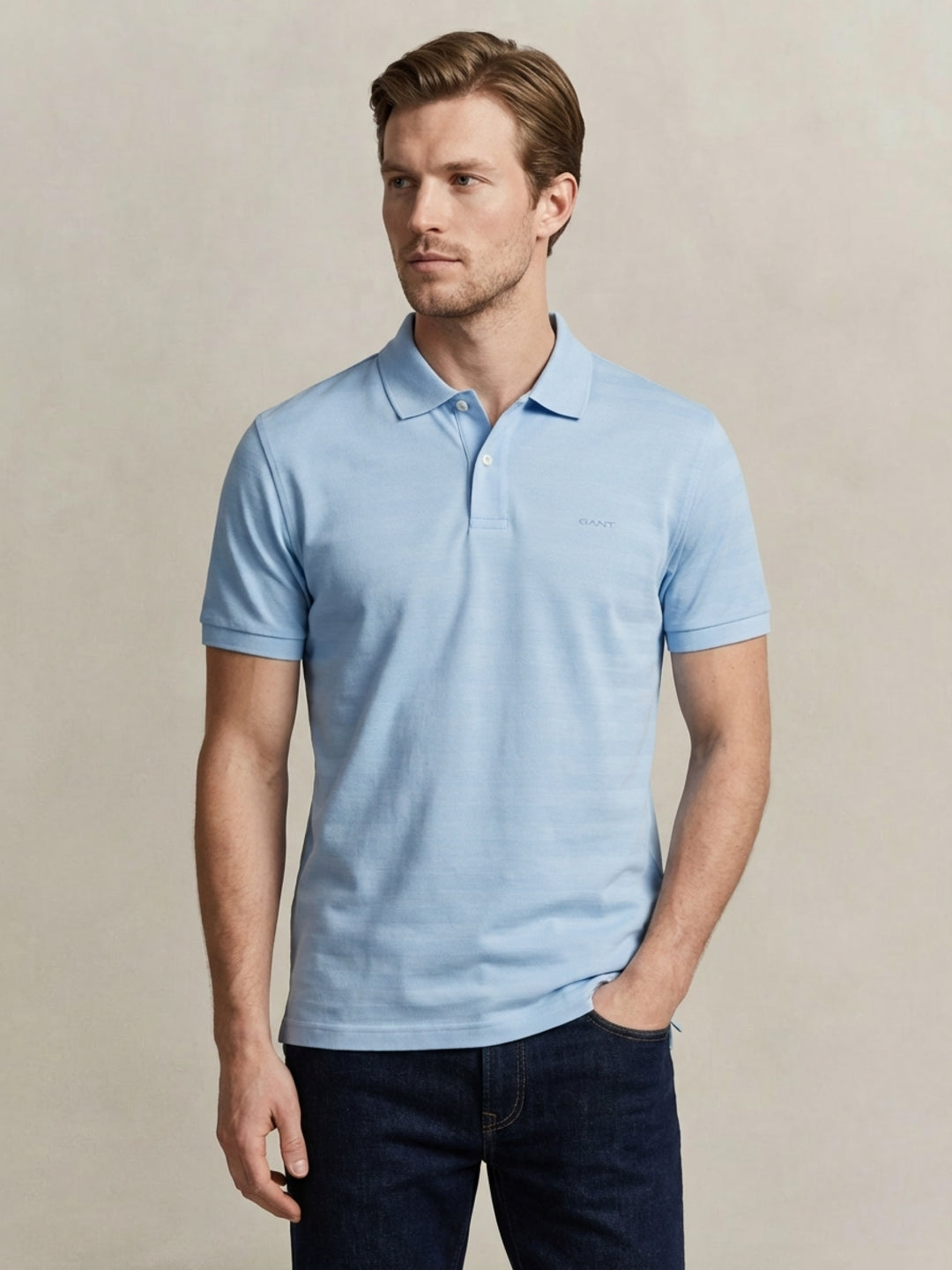 Gant Men Blue Cotton Striped Polo T-Shirt