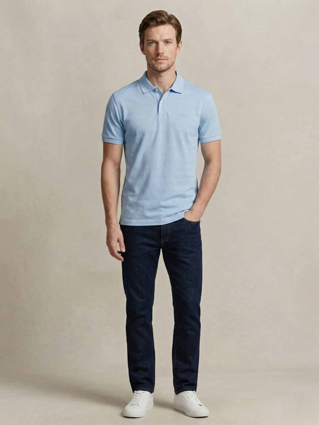 Gant Men Blue Cotton Striped Polo T-Shirt