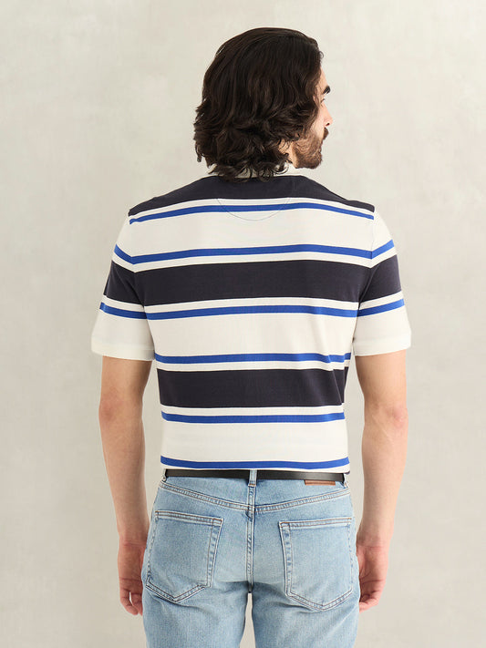 Gant Men Blue Striped Regular Fit Polo T-Shirt