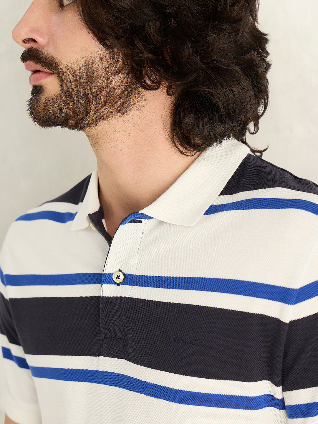 Gant Men Blue Striped Regular Fit Polo T-Shirt