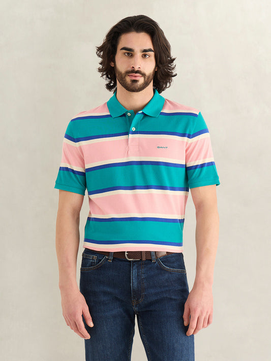 Gant Men Multicolor Striped Regular Fit Polo T-Shirt