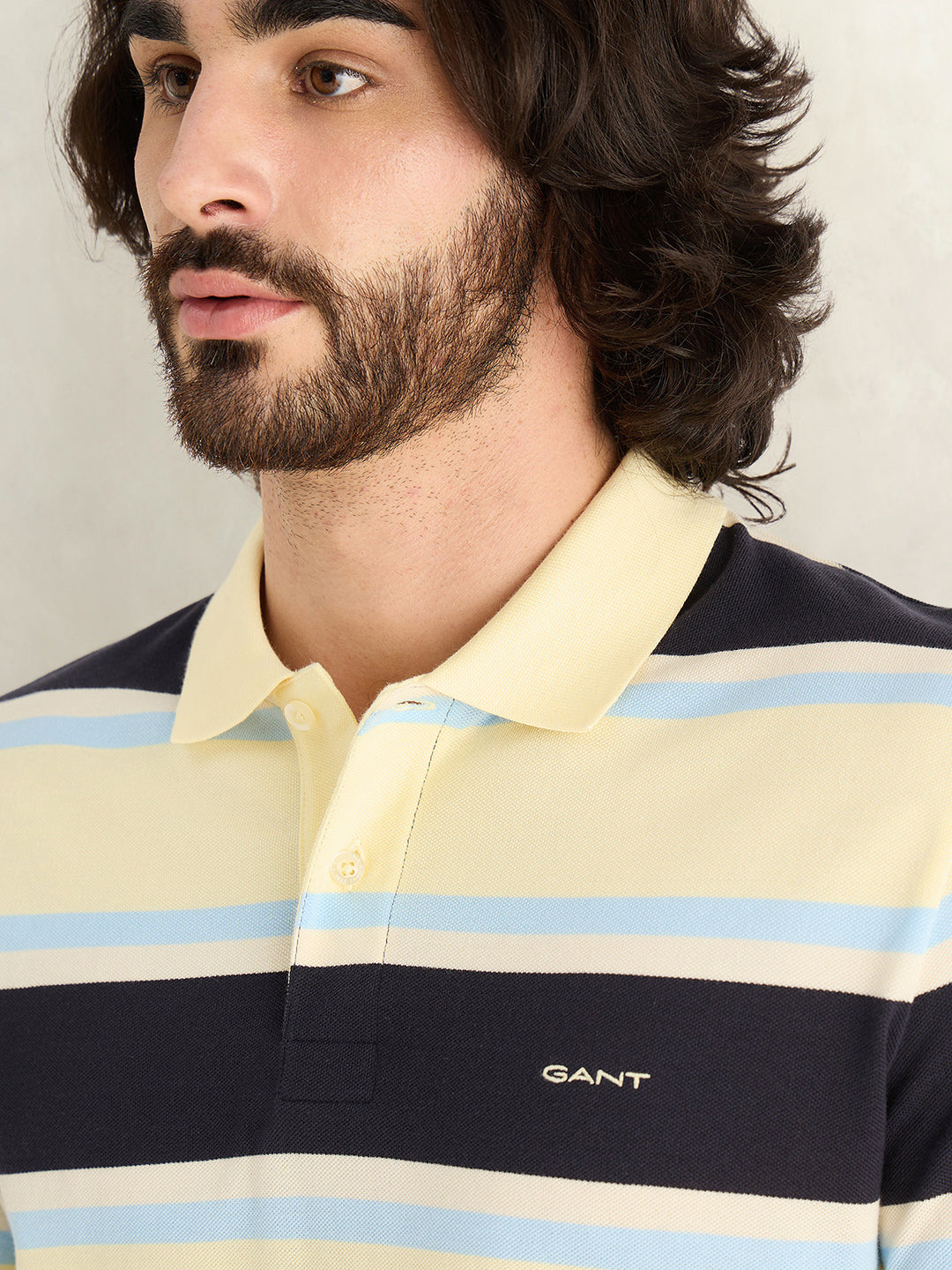 Gant Men Yellow Striped Regular Fit Polo T-Shirt