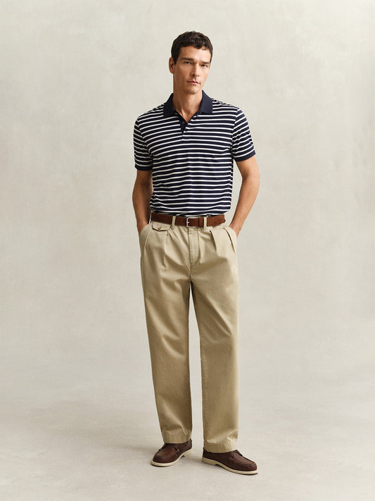 GANT Men Navy Blue Pima Striped Cotton Polo T-Shirt