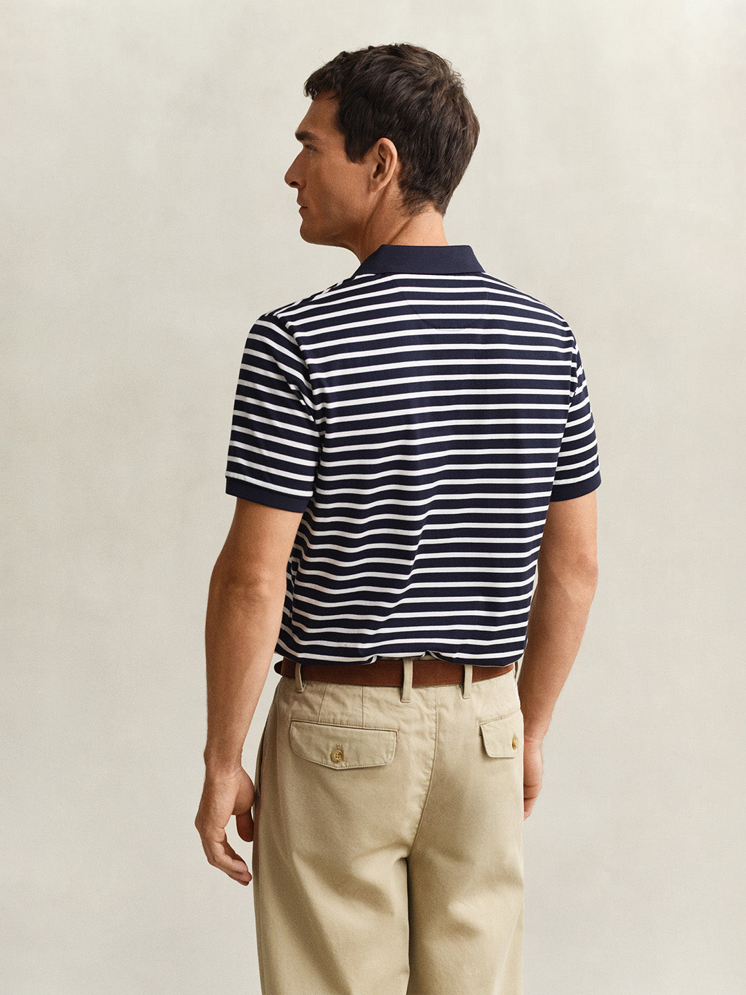 GANT Men Navy Blue Pima Striped Cotton Polo T-Shirt