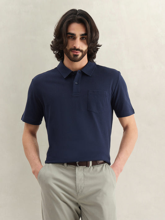 Gant Men Solid Navy Blue Polo T-Shirt