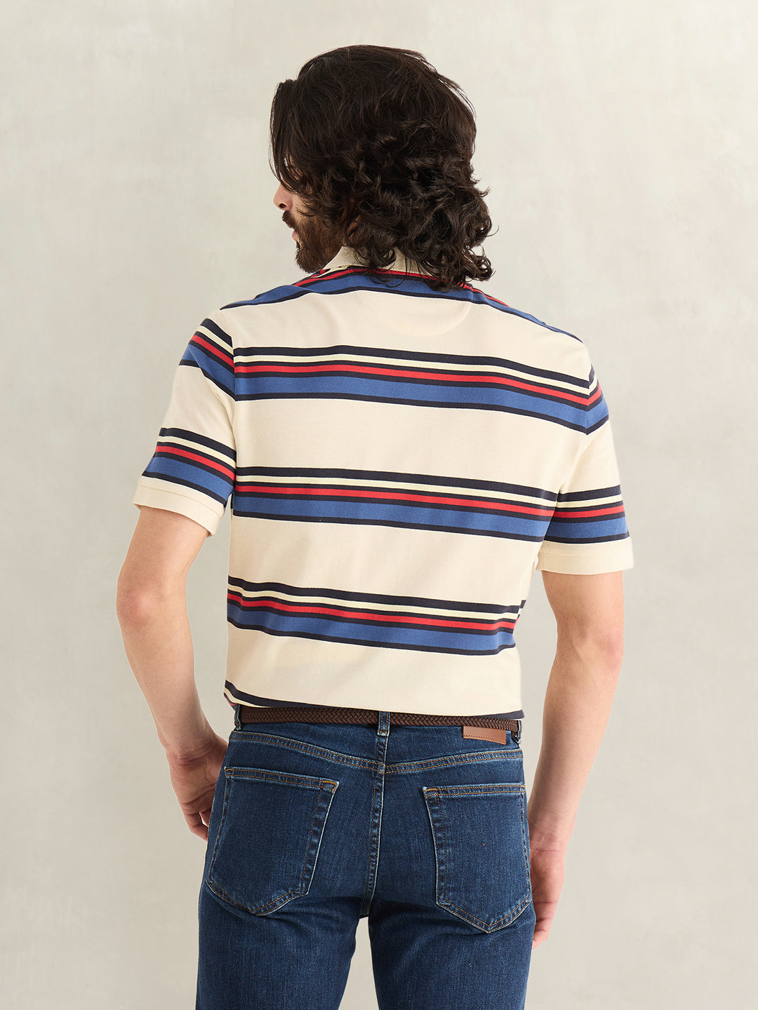 Gant Men Cream Striped Regular Fit Polo T-Shirt