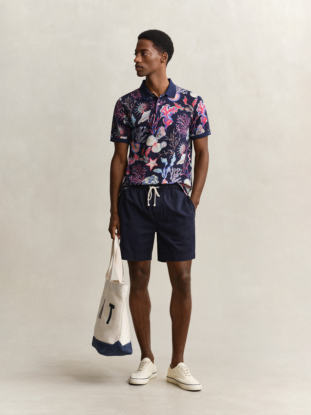 Gant Men Navy Blue Printed Cotton Polo T-Shirt