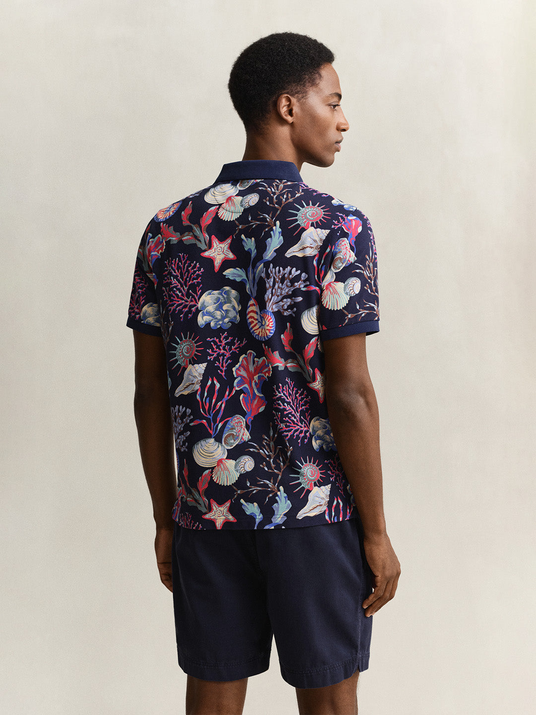 Gant Men Navy Blue Printed Cotton Polo T-Shirt