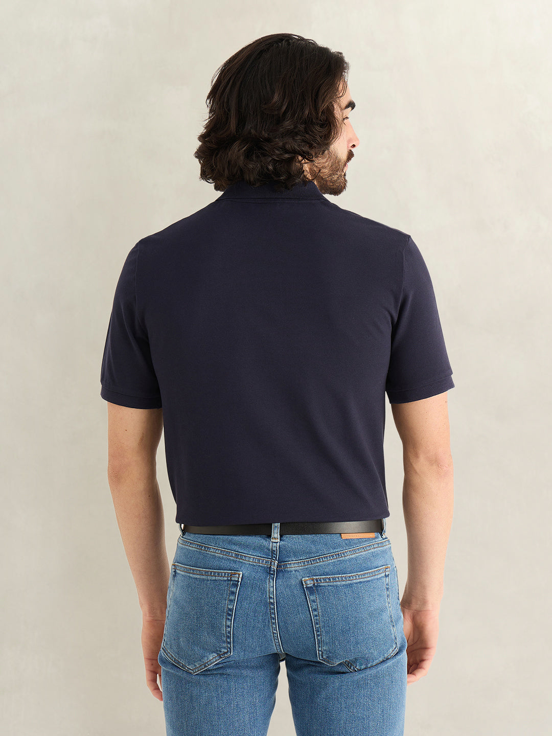 Gant Men Navy Blue Solid Regular Fit Pure Cotton Polo T-Shirt