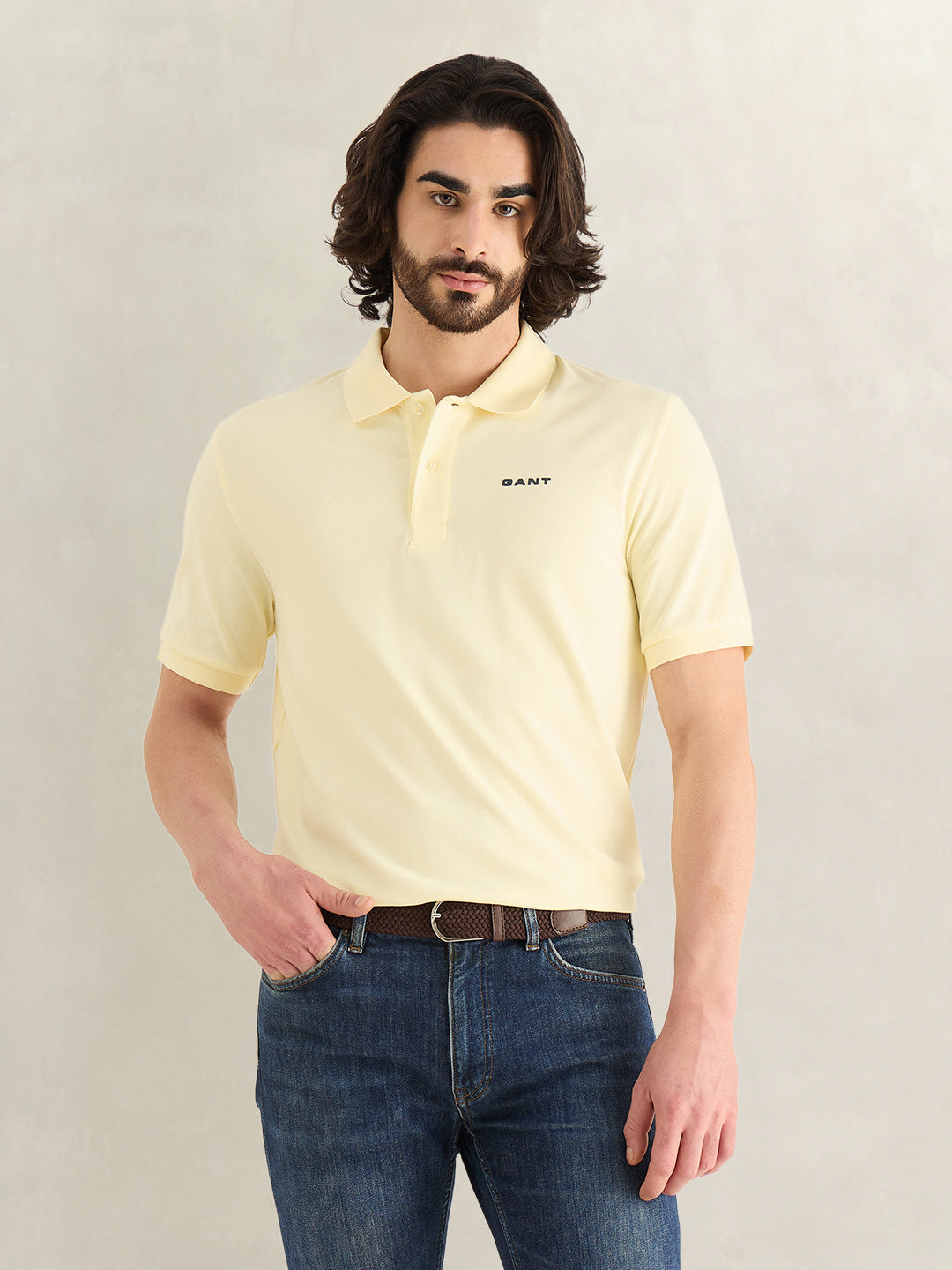 Gant Men Yellow Solid Regular Fit Pure Cotton Polo T-Shirt