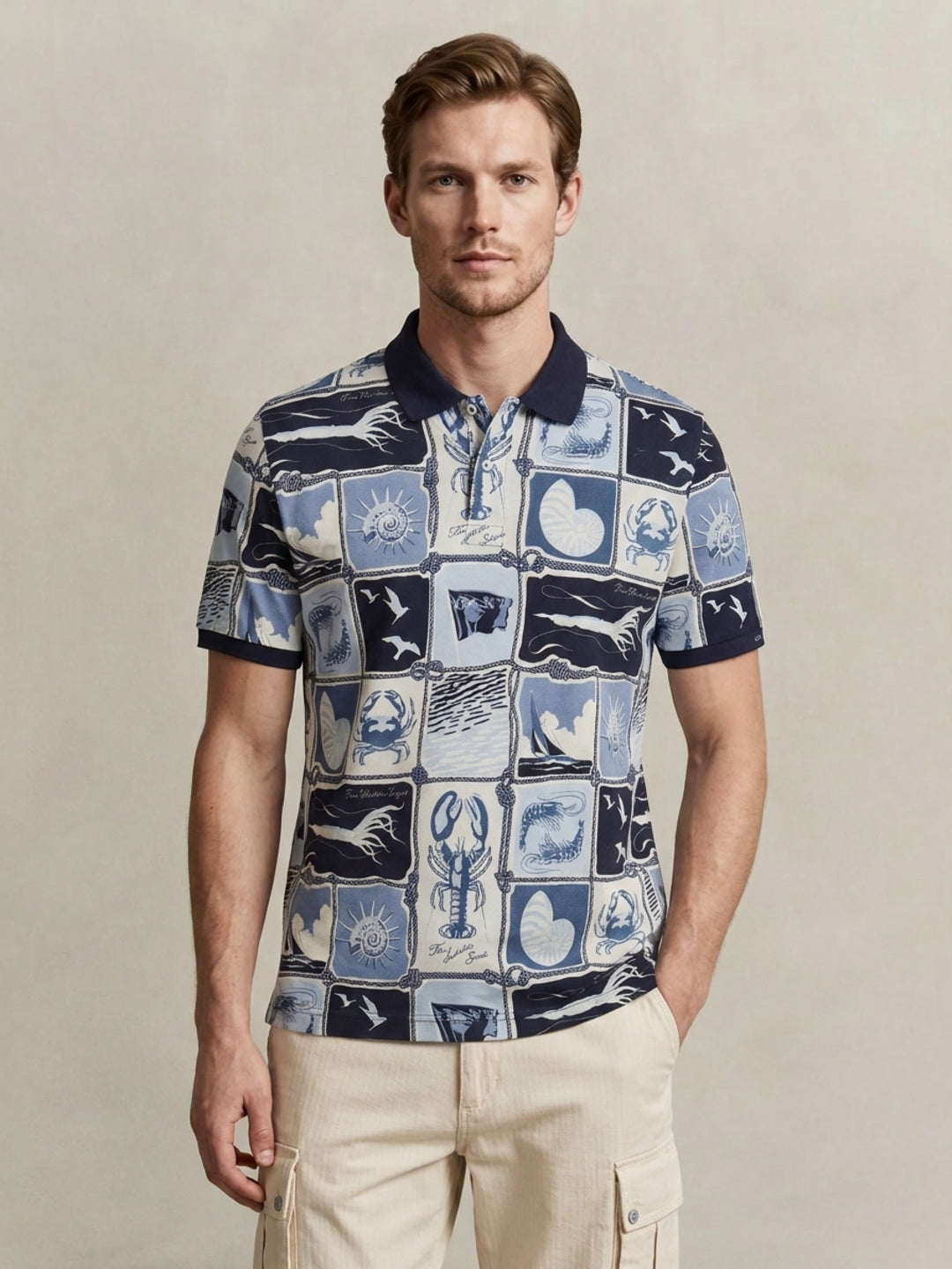 Gant Men Cotton Blue Printed Polo T-Shirt