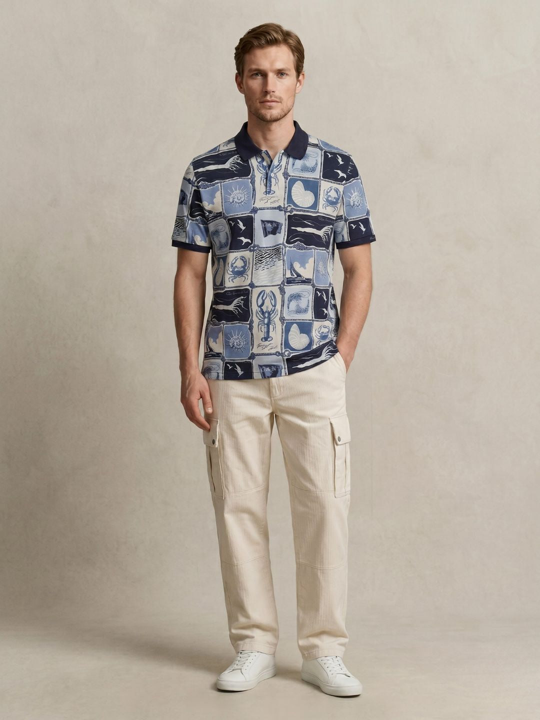 Gant Men Blue Printed Regular Fit Pure Cotton Polo T-Shirt