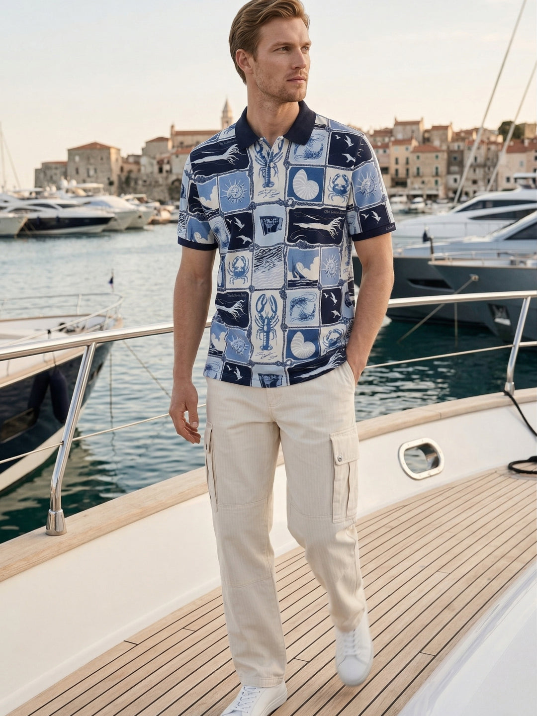 Gant Men Cotton Blue Printed Polo T-Shirt